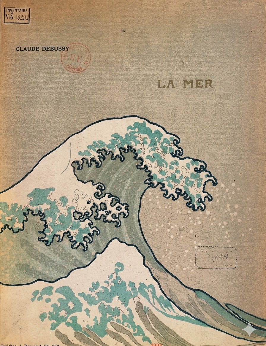 德布西:《海》 - 第2張圖 德布西《海》的鋼琴四手聯彈版,初版(1905年)封面畫