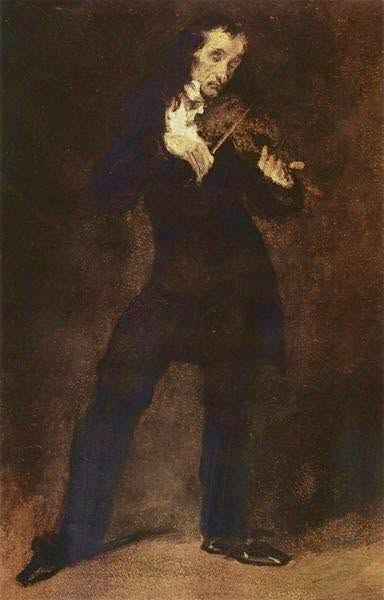 德拉克瓦（Eugène Delacroix)：《帕格尼尼》（1832年）。